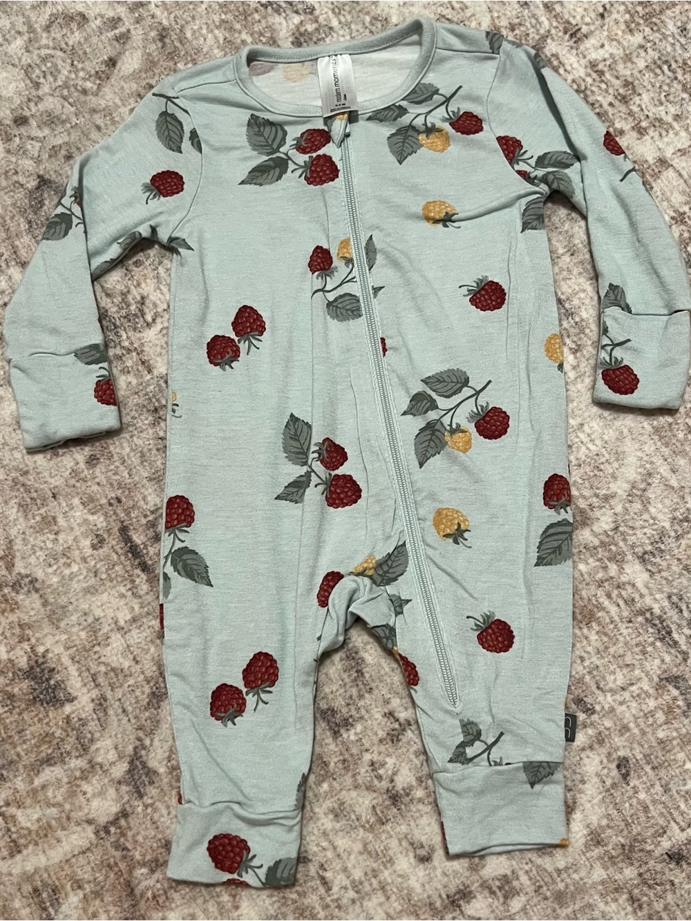 Kids Raspberry Print Zip-Front One-Piece - Pale Green